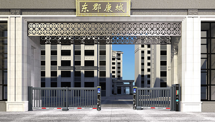 某小區(qū)大門采用 “安快” 柵欄款平開門效果圖